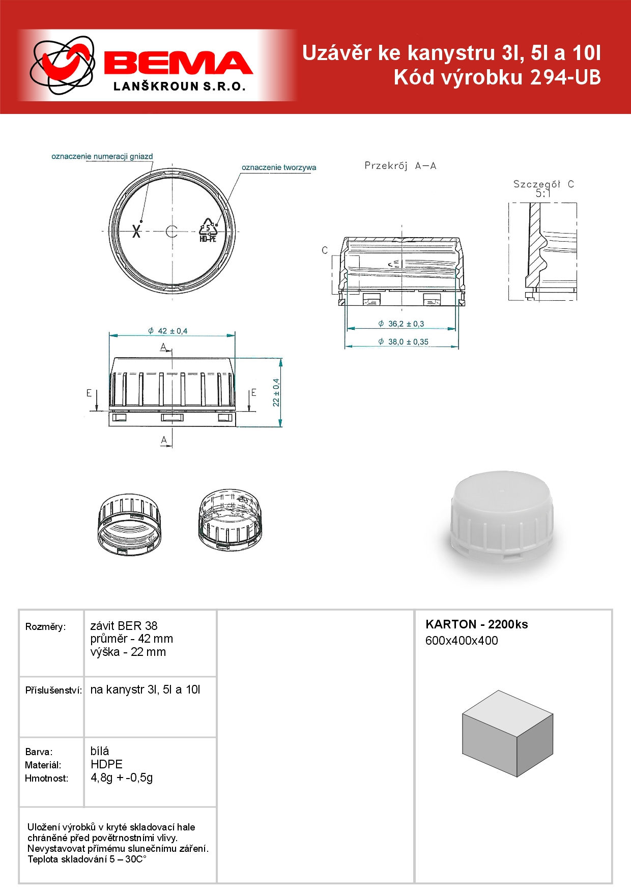 U-kanystr BER38mm bily 20-3-2024